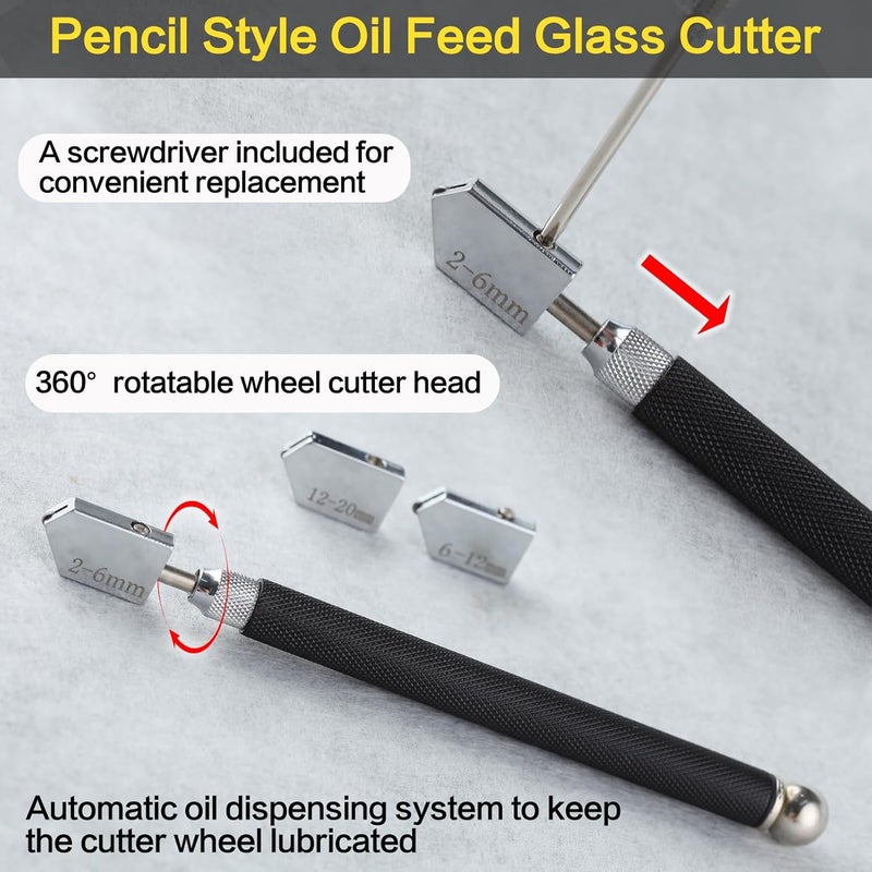 LEONTOOL 7 Pieces Glass Cutter Tool Set Includes Adjustable Circular Glass Cutter with Round Knob Handle and Suction Cup, Heavy Duty Glass Cutting Tool for Stained Glass Mosaic Tiles Mirrors - Image 5